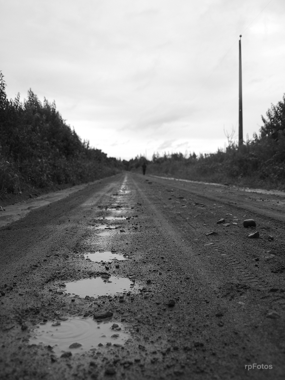 Camino de ripio con lluvia